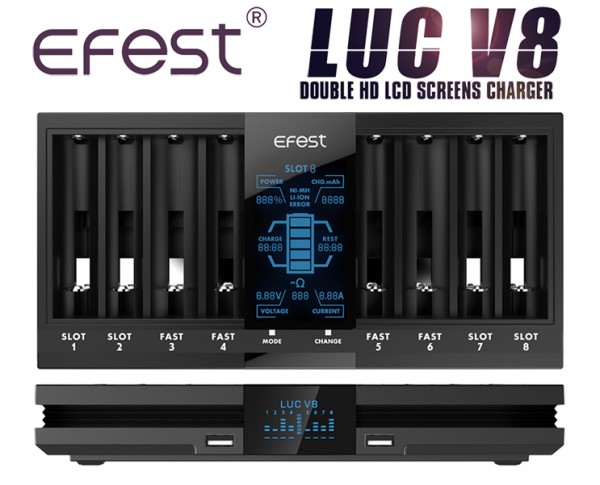 Efest LUC V8 Ladegerät für 3,6V-3,7V Li-Ion und NiMH/NiCd 1,2V Akkus
