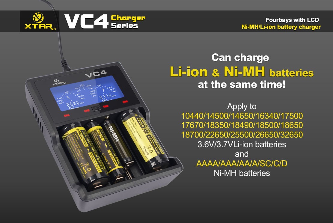 3,7V und NIMH 1,5V Akkus Xtar VC4S Ladegerät für Li-Ion 3,6V 